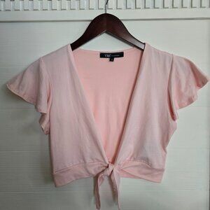 YMI Crop Pink Wrap Front Shirt NWOT